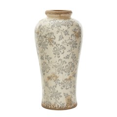 16in. Tuscan Ceramic Floral Scroll Urn Vase