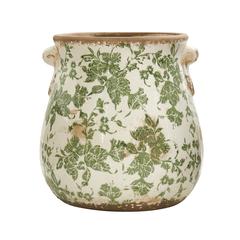 10in. Tuscan Ceramic Green Scroll Planter