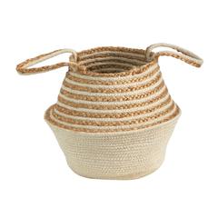14in. Boho Chic Belly Basket Natural Jute and Cotton Basket Planter