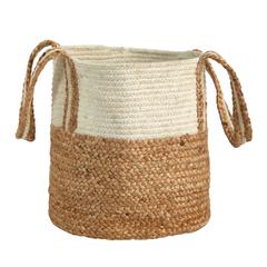 14in. Boho Chic Basket Planter Natural Cotton and Jute with Handles