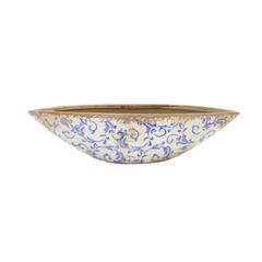 13in. Tuscan Ceramic Blue Scroll Decorative Bowl