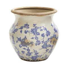 10.5in. Tuscan Ceramic Blue Scroll Urn Vase