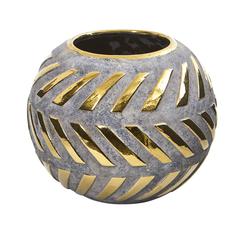 8in. Regal Round Stone Vase with Gold Accents