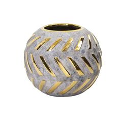 6in. Regal Round Stone Vase with Gold Accents