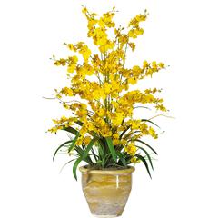 Triple Dancing Lady Silk Flower Arrangement, Yellow