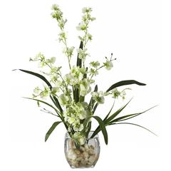 Dancing Lady Orchid Liquid Illusion Silk Flower Arrangement, Green