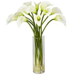 Mini Calla Lily Silk Flower Arrangement, Cream