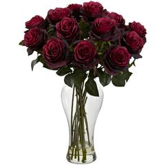 Blooming Roses with Vase, Burgundy
