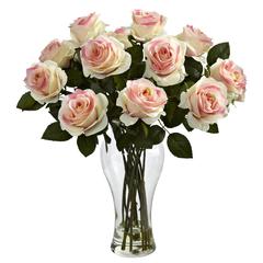 Blooming Roses with Vase, Light Pink