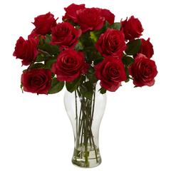 Blooming Roses with Vase, Red