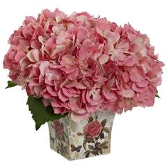 Hydrangea Silk Arrangement with Floral Planter, Pink
