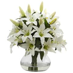 16in. Lily Silk Arrangement with Glass Vase