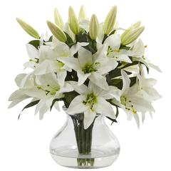 Lily Silk Arrangement with Glass Vase