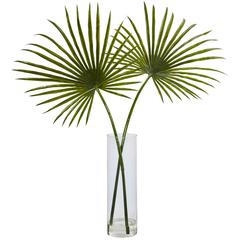 Fan Palm Artificial Arrangement in Glass Vase