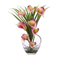 15.5in. Calla Lily and Grass Artificial Arrangement in Vase, Pink