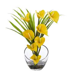 15.5in. Calla Lily and Grass Artificial Arrangement in Vase, Yellow