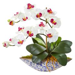 Phalaenopsis Orchid Artificial Arrangement in Vase - White