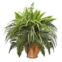 23in. Mixed Greens and Fern Artificial Plant in Terra Cotta Planter