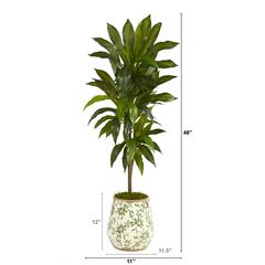 4ft. Dracaena Artificial Plant in Flower Print Planter (Real Touch)