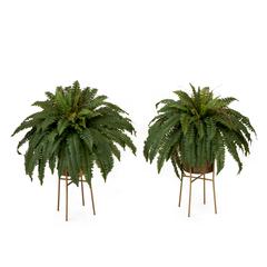 32in. Artificial Boston Fern Plant with Metal Planter (Set of 2)