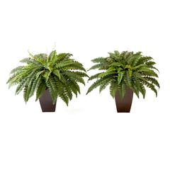 23in. Artificial Boston Fern Plant with Tapered Bronze Planter  (Set of 2)