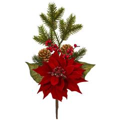 17in. Poinsettia, Berry and Pine Artificial Flower Bundle (Set of 6)