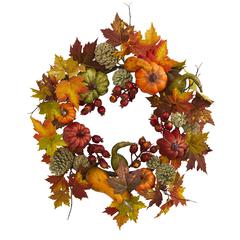24in. Pumpkin, Gourd, Berry and Maple Leaf Wreath