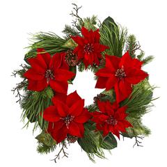 28in. Poinsettia and Pine Wreath
