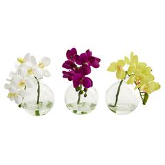 9in. Phalaenopsis Orchid Artificial Arrangement in Vase, Set of 3