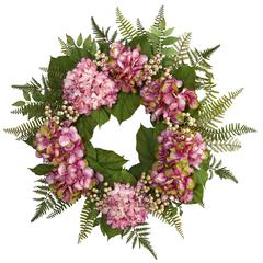 24in. Hydrangea Berry Wreath, Pink