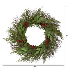 20in. Cedar and Ruscus with Berries Artificial Wreath