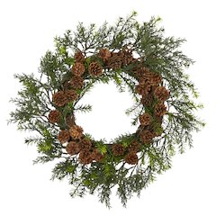 22in. Cedar, Grass and Pine Cone Artificial Wreath UV Resistant (Indoor/Outdoor)