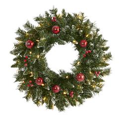Frosted Artificial Christmas Wreath with 50 Warm White LED Lights