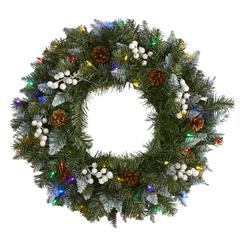Snow Tipped Artificial Christmas Wreath with 50 Multicolored LED Lights