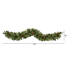 6ft. Christmas Artificial Garland with 50 Clear LED Lights and Pine Cones