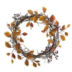 19in. Harvest Leaf, Berries and Twig Artificial Wreath