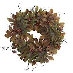 24in. Fatsia with Berries Autumn Artificial Wreath