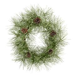24in. Iced Pine Artificial Wreath with Pine Cones
