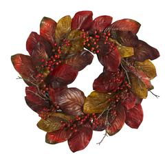 24in. Harvest Magnolia Leaf and Berries Artificial Wreath