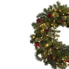 30in. Lighted Pine Wreath with Berries & Pinecones