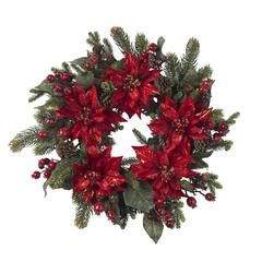 24in. Poinsettia & Berry Wreath