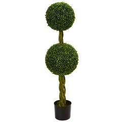 4ft. Boxwood Double Ball Artificial Topiary Tree with Woven Trunk, UV Resistant (Indoor/Outdoor)