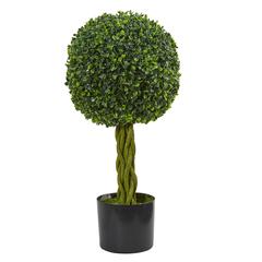 2ft. Boxwood Ball with Woven Trunk Artificial Tree, UV Resistant (Indoor/Outdoor)