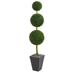 6ft. Boxwood Triple Ball Topiary Artificial Tree in Slate Planter UV Resistant (Indoor/Outdoor)