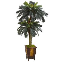 6ft. Double Sago Palm Artificial Tree in Designer Planter