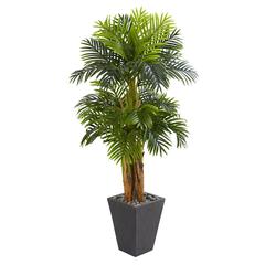 5.5ft. Triple Areca Palm Artificial Tree in Slate Finish Planter