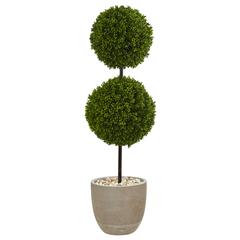 4ft. Boxwood Double Ball Topiary Artificial Tree in Oval Planter UV Resistant (Indoor/Outdoor)
