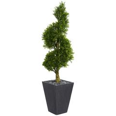 5ft. Boxwood Spiral Topiary Artificial Tree in Slate Planter UV Resistant (Indoor/Outdoor)