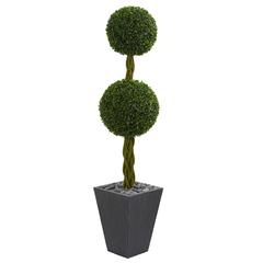 5ft. Double Ball Boxwood Topiary Artificial Tree in Slate Planter UV Resistant (Indoor/Outdoor)r)