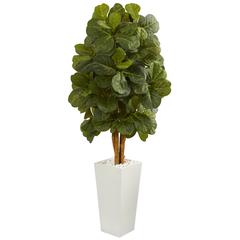 5ft. Fiddle Leaf Artificial Tree in White Tower Planter